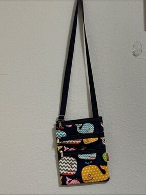 Navy Whale Print Crossbody Bag with Colorful Accents